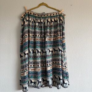 VTG 90s Phool Horse Print Rayon Gauzy Skirt Boho Coastal Cowgirl Drawstring READ